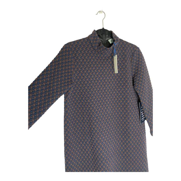 NWT Tuckernuck Navy & Brown Geometric Print Quilted Mock Neck Dress-sz Medium - Picture 6 of 7